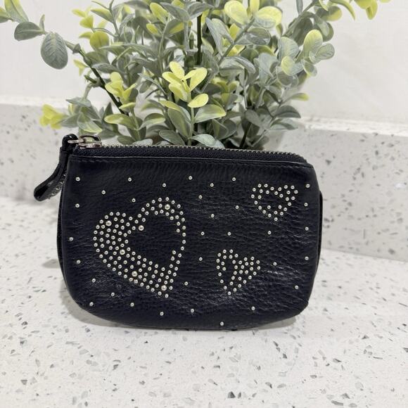 Brighton black leather wallet with studded heart accents Black Coin Card Zipper - Picture 1 of 3